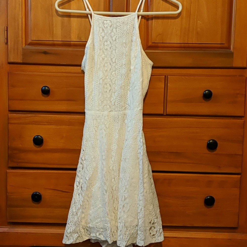 Hollister white lace open back dress